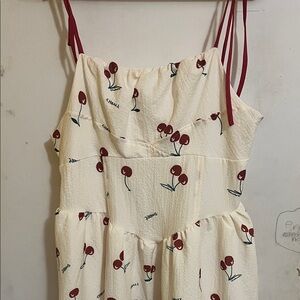 SHEIN Ivory Cherry Pattern Midi Dress